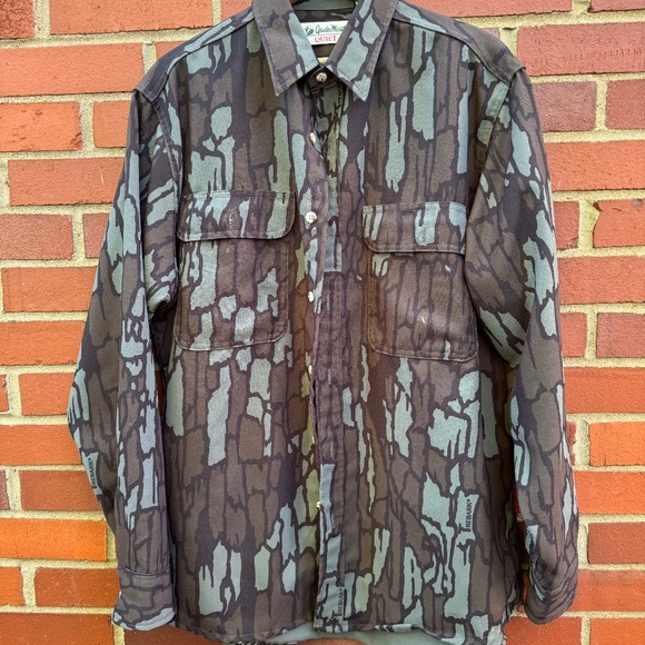 Vintage Gander Mountain Tree Bark  Camo Quiet Made Button Up Shirt USA- L - Picture 1 of 5